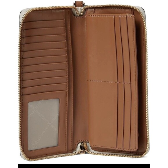 Michael Kors Jet Set Travel Continental Wallet Womens Vanilla Logo-Print ERK1701 - Picture 1 of 9